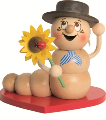 Produktbild von Kuhnert - Räucherfigur Wurm Rudi mit Herz - Größe ca. 14cm, für Räucherkerzen Größe M (Standard) - 37007