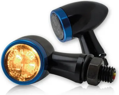 Produktbild von Universal Motorrad SMD-Blinkerset Jack schwarz Zierring blau Alu