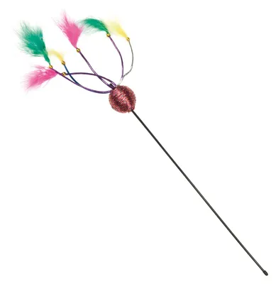 Immagine prodotto di Arquivet: bastoncino con piume colorate e pallina, 65 cm, per gatti - giocattolo per gatti