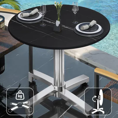 Produktbild von CPBC | HPL Bistro Tisch | Ø:H 60 x 78 cm | Schwarz Marmor / Aluminium | Klappbar + Zusatzgewicht | Rund | Bistrotisch Gastro Tisch