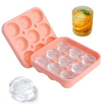 Immagine prodotto di Stampo in silicone a forma di rosa, 9 cavità, con coperchio, per preparare ghiaccio, cocktail e succhi