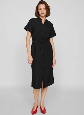 Produktbild von Kleid Kurze Ärmel Geknöpfte Vorderseite Taillengürtel | S