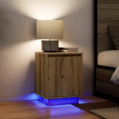 Image de vidaXL Tables de nuit avec lampes LED 2 pcs. Chêne Artisan 38x34x50 cm