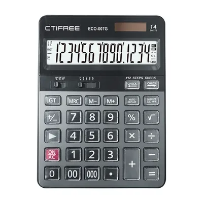 Image de Calculatrice de bureau à 14 chiffres Grande puissance solaire et écran LCD Calculatrice à gros boutons Fonction de vérification et de correction à 112 étapes Convient pour le bureau École Maison pour les enfants Étudiants Comptable
