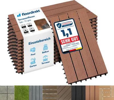 Produktbild von WPC Klickfliesen Terrassenfliesen Royal Hellbraun 60x30 cm 11 Stück (2 m²)