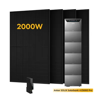 Produktbild von Powerness® Balkonkraftwerk mit Speicher, Anker SOLIX Solarbank 4 E5000 Pro Speicher mit 5x BP5000 Erweiterungsakku,4x 500W Module & Smart Meter 0% VAT