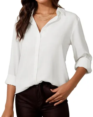 Image de Chemise pour femmes, à boutons, manches longues, style décontracté et élégant, couleur blanche