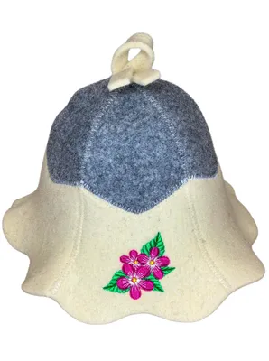 Produktbild von Saunahut "Blume" für Damen aus 100% Wollfilz, bestickt, zum Schutz des Kopfes vor Hitze