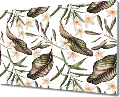 Produktbild von Glas-Herdabdeckplatte Glaskeramikkochfeld-Abdeckung - 80x52 cm - Tropische Blätter und Blumen