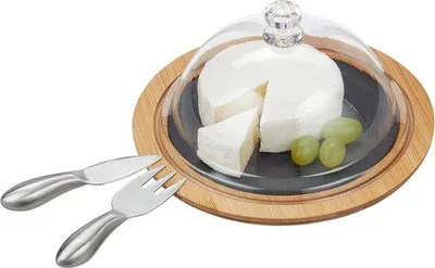 Produktbild von Famanu Servierbrett mit Käsemesser und Käsegabel - Bambus und Schiefer - Natur