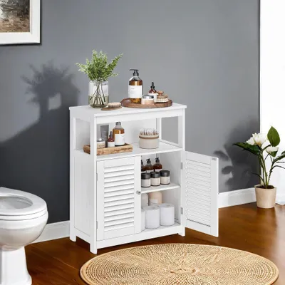 Immagine prodotto di Mobiletto da bagno con ripiano aperto e spazio contenitivo | Bianco | 60x30x80 cm