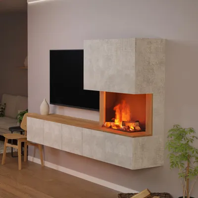 Produktbild von Glow Fire Wochnwand mit Wasserdampfkamin 'CW5' | Wandkamin in Weiss/ Schwarz mit Knistereffekt | HxBxT: 250x139x42 cm
