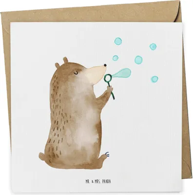 Produktbild von Mr. & Mrs. Panda Deluxe Karte Bär Seifenblasen - Weiß - Geschenk, Glückwunschkarte, Lustig Sein Glücklich Traurig Happy, anlasskarte, doppelkarte, faltkarte, Klappkarte