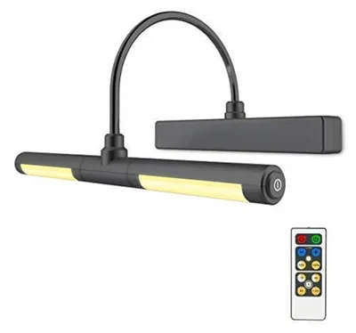 Immagine prodotto di HONWELL Lampada LED per specchio, luce LED da parete regolabile, alimentata a batteria AA, con telecomando, braccio girevole a 180°, colore nero, dimensioni 13 pollici