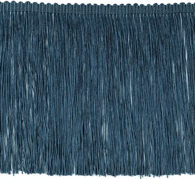 Fransenborte 155 mm in Stahlblau – Glänzendes Zierband für Kissen, Vorhänge & Boho Kleidung.