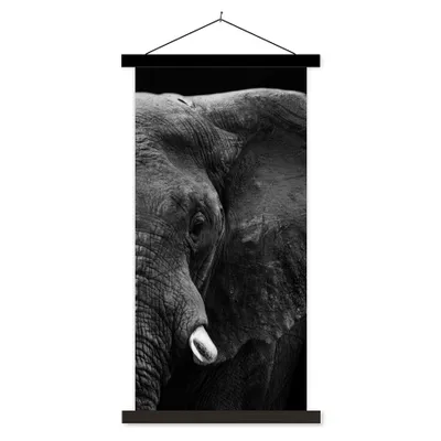 Produktbild von MuchoWow® Textilposter Tiere - Elefant - Wild - Schwarz - Weiß 60x120 cm mit schwarzem Rahmen - Magnete