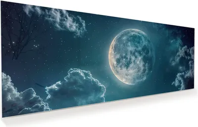 Produktbild von Glasbild 125x50cm in XXL für Wohnzimmer, Schlafzimmer Motiv Mond über Wolken