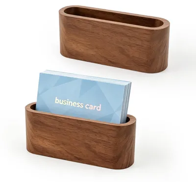 Image de Porte-cartes de visite en noyer, lot de 2, dimensions 110 x 40 mm, pour bureau
