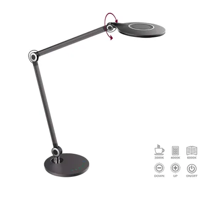 Produktbild von LED Büro Tischleuchte BELTIS 10W, 3000-6300K, schwarz-schwarzmetallic LxBxH: 54x20x67cm mit Stufendimmer und Touch-Schalter