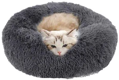 Obrázek produktu pro Polštář pro kočky a malé psy, měkký, pratelný, kulatý, plyšový, 50 cm, šedý