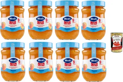 Produktbild von Hero Light Light Pfirsich Marmelade, 8 Gläser mit 280 g, Marmelade und zusätzlicher Marmelade, hochwertige Früchte, ohne Konservierungsstoffe und ohne Farbstoffe + Italian Gourmet polpa 400g