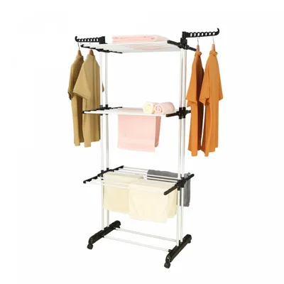 Image de Herzberg HG-8034BW : Porte-vêtements mobile - plastique noir avec tubes blancs
