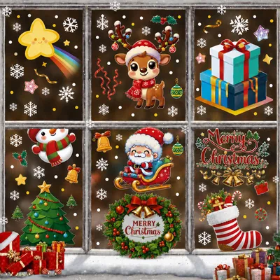 27 selbstklebende Weihnachtsfensterbilder, doppelseitig, wiederverwendbar