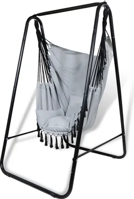 Produktbild von CCLIFE Hängesessel mit Gestell 3 Kissen Hängeschaukel Hängestuhl Bis 100kg Indoor & Outdoor Garten Hängesitz, Grau-schaukel