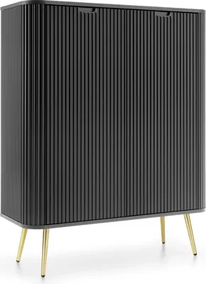 Produktbild von ZOVA Highboard 6 Fächer, geriffelte Fronten, Cashmere Beige, Metallfüße Gold, 103x129x39 cm