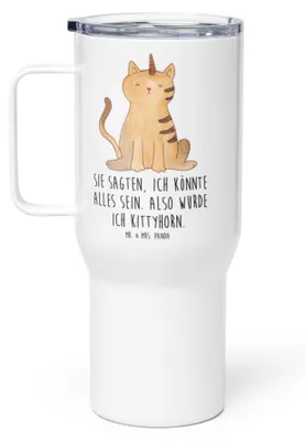 Produktbild von Mr. & Mrs. Panda Großer Thermobecher Einhorn Katze - Weiß - Geschenk, Jumbo Becher, Regenbogen, Glitzer, thermosbecher, Teetasse, Unicorn, Isolierbecher, Mieze
