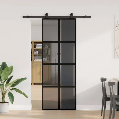 Obrázok produktu pre vidaXL Posuvné dvere s kovaním 76x205 cm tvrdené sklo a hliník