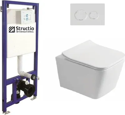 Produktbild von WC Komplettset Spülrandlos Sitz Soft Close Vorwandelement Unterputz Spülkasten Vorwandspülkasten Keramik Unterputzspülkasten Wand WC Set eckig weiß