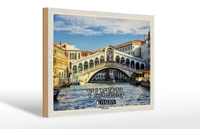 Produktbild von Holzschild Reise Venedig Italien Rialto Brücke 30x20cm