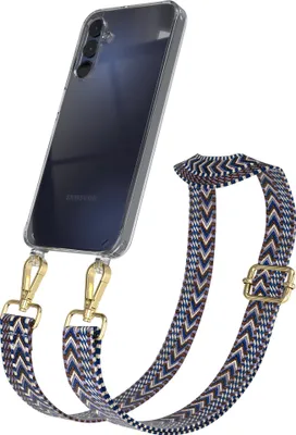 Produktbild von EAZY CASE Handykette - Verstellbarer Trageriemen kompatibel mit Samsung Galaxy A15, Handykordel mit transparenter Silikon-Hülle, Band in Blau