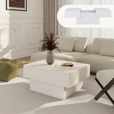 Image de Table basse extensible « Lens » avec espace de rangement 80 x 60 x 36 cm Blanc