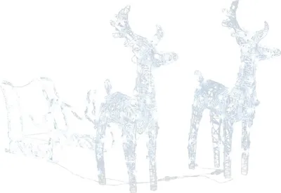 A clear, professional studio shot of a lighted Christmas decoration set featuring two reindeer and a sleigh, presented on a plain white background.