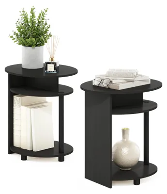 Ovale Beistelltische 2er-Set, Holz, Walnuss/Schwarz, 48 x 39,4 x 49 cm