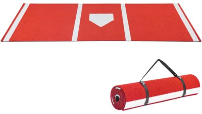 Produktbild von SucceBuy Baseball-Schlagmatte Trainingsmatte (300 x 116 cm) mit Home Plate & langlebigem Rasen, tragbare Softballmatte für Schlagkäfige und Outdoor-Training, Rot