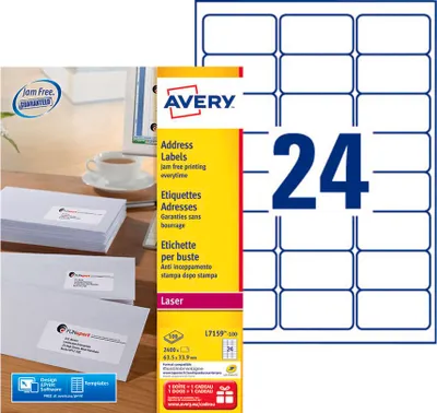 Immagine prodotto di AVERY Zweckform L7159-100 2.400 AVERY Zweckform Etiketten weiß 63,5 x 33,9 mm