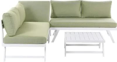 Obrázek produktu pro BELIANI 5místná zahradní sedací souprava zelené polštáře bílý rám nastavitelná sedadla konferenční stolek moderní design zahrada