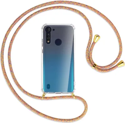 Produktbild von Handykette Backcover-Schutzhülle mit Band (Metall goldfarben) für Motorola Moto G8 Power Lite - Rainbow