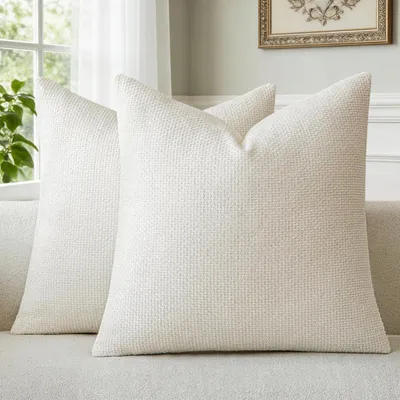 Immagine prodotto di Cuscini decorativi, 2 pezzi, 50x50 cm, color crema, tessuto effetto velluto