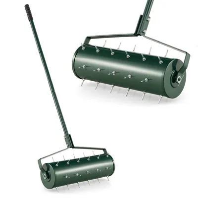 Produktbild von GOPLUS Rasenbelüfter, Handvertikutierer mit Stiel & 3,4cm Nägeln, rollender Aerifizierer, manueller Vertikutierer, Bodenbelüfter für Garten, Hof, Terrasse(53 x 130 cm)