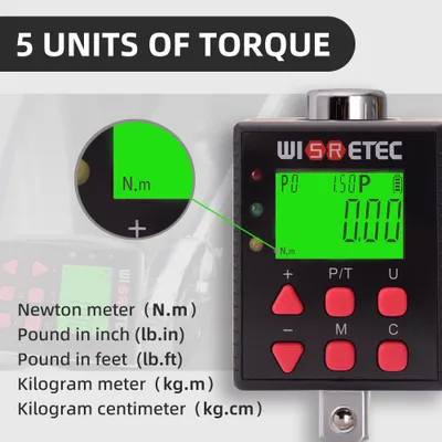 Obrázek produktu pro Digitální měřič krouticího momentu Digitální podsvícený displej Tester krouticího momentu Dva pracovní režimy Nastavitelných pět jednotek Přepínatelný s bzučákem a světelnou kontrolkou LED