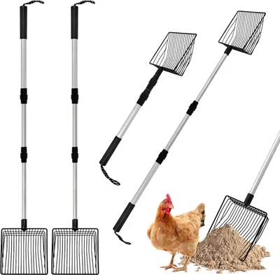 Imagen del producto de Pala grande para recoger estiércol de gallinas, con una pala profunda y aberturas anchas, ideal para la limpieza de gallineros