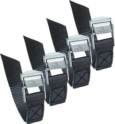 Obrázok produktu pre alca® Uväzovací popruh mini s upínacím zámkom 4 kusy, dĺžka 20 cm, robustné upevňovacie popruhy široké 25 mm, s rýchloupínacím uzáverom, čierne, prepravný popruh, mini, odolný voči UV žiareniu, DIN EN 12195-2 pre auto, bicykel, motorku, kemping