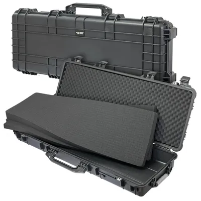 Produktbild von HMF Outdoor Transportkoffer ODK200, wasserdichter IP67 Hartschalenkoffer mit Rasterschaumstoff, 113 x 42 x 16,5, Schwarz