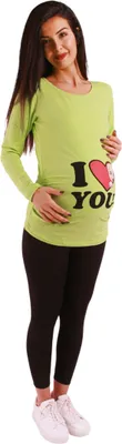 Obrázok produktu pre Tehotenské tričko dlhý rukáv I love you – tehotenské oblečenie dámske, 95 % bavlna, zelená, veľkosť M