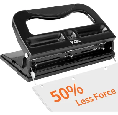 Image de Perforatrice à 3 anneaux pour 40 feuilles, réglable, en métal, avec règle intégrée