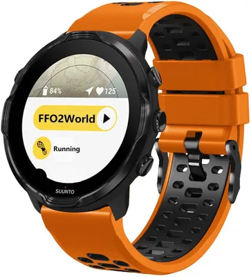 Produktbild von FFO2World 24-mm zweifarbiges Silikonarmband für Suunto 7, 9, 9 Peak Pro, Spartan Sport HR, D5, atmungsaktiv und komfortabel, Orange/Schwarz